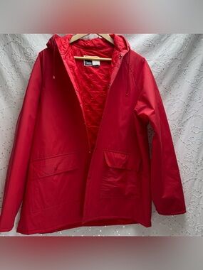 Vintage 90s Ozark Trail Red Hooded Rain Jacket Quilted Lined Men’s L